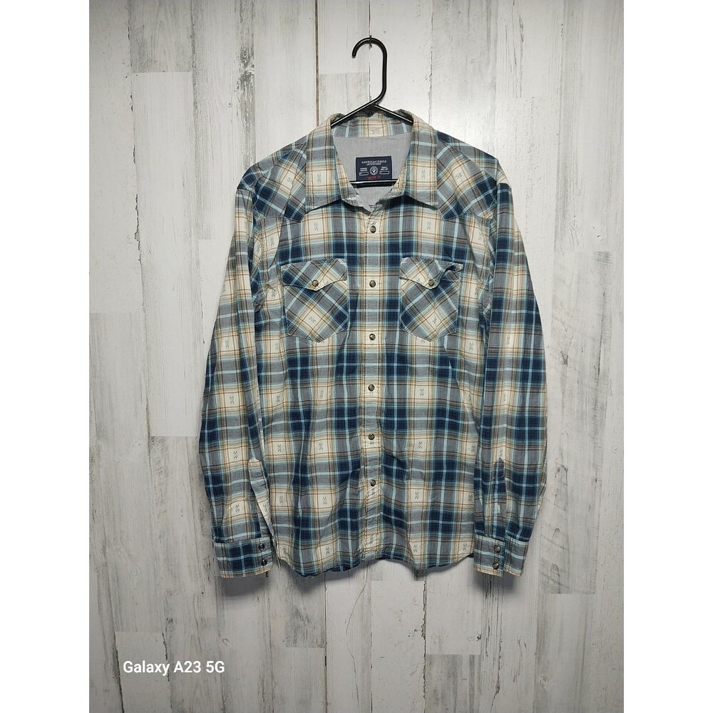 American Eagle Button up shirt Mens Vintage fit Pearl snap western embroider XL